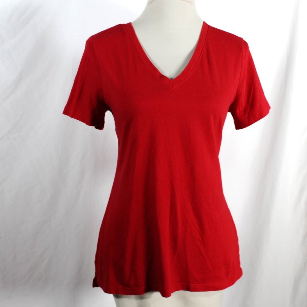 Classic Red V Neck Casual T Shirt Top Size Medium